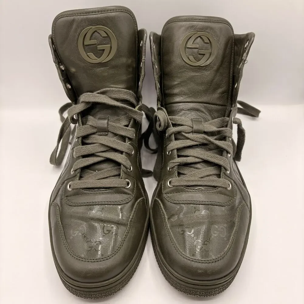 GUCCI Coda Imprime High Top Sneakers Gloss Military Green Sz 10G/10.5 US $1245